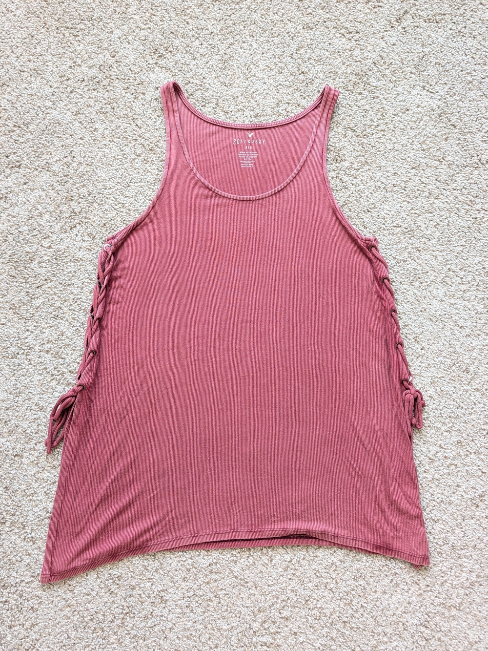 American Eagle Womens Red Soft Sexy Braided Side Ties Ribbed Tank Top Size Small